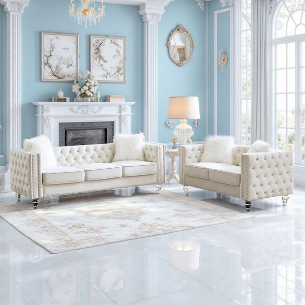 WONDER COMFORT Chic 83.07 in. Square Arm Velvet 3-Seater Rectangle