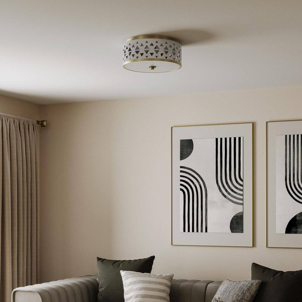 Avec Champagne Bronze and White Glass Flush Mount Light