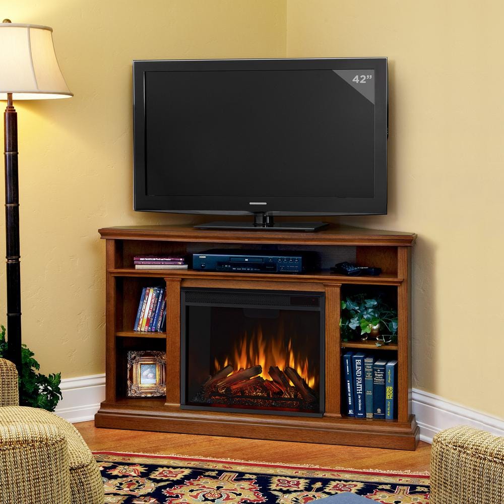 UPC 752370375041 product image for Churchill 51 in. Corner Media Console Electric Fireplace in Oak | upcitemdb.com