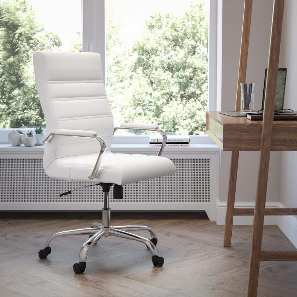 White Leather High-Back Ergonomic Executive Swivel Chair