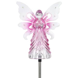 Solar Angel with 13 LEDs 3.27 ft. Pink Plastic Garden Stake