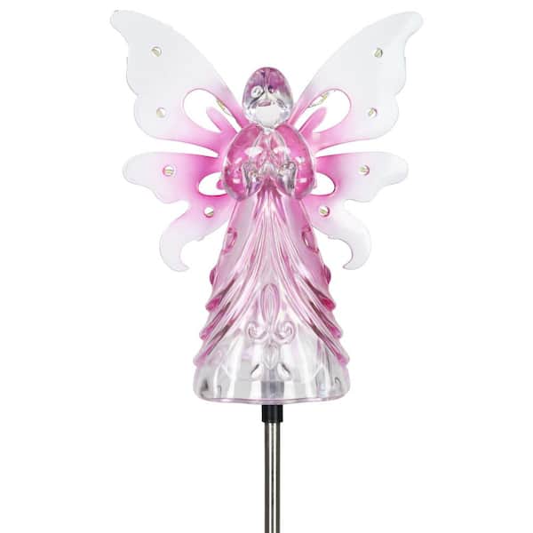 Exhart Solar Angel with 13 LEDs 3.27 ft. Pink Plastic Garden Stake