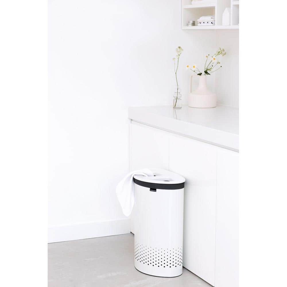White Steel Dual Compartment Laundry Hamper with Lid