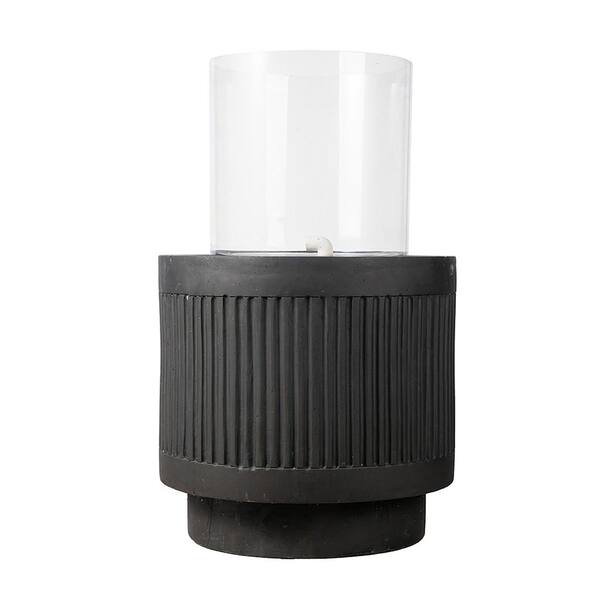 19.5 in. Black Cement Round Outdoor Waterfall Fountain with Light