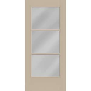 Legacy 36 in. x 80 in. Universal Handing Icon 3-Lite Modern Clear Glass Sandstone Fiberglass Front Door Slab