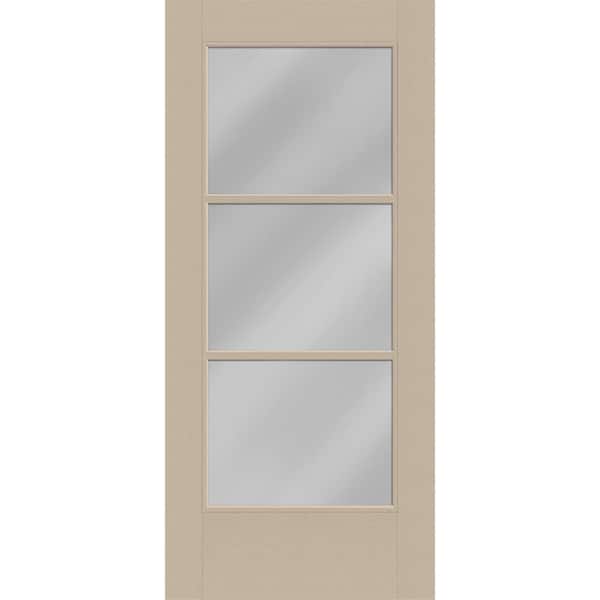 Steves & Sons Legacy 30 in. x 80 in. Universal Handing Icon 3-Lite Modern Clear Glass Sandstone Fiberglass Front Door Slab