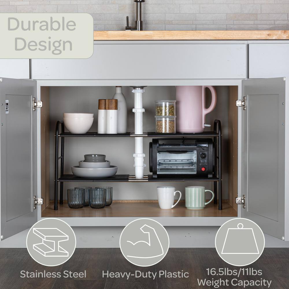 Black Adjustable 2-Tier Under Sink Organizer with Removable Panels