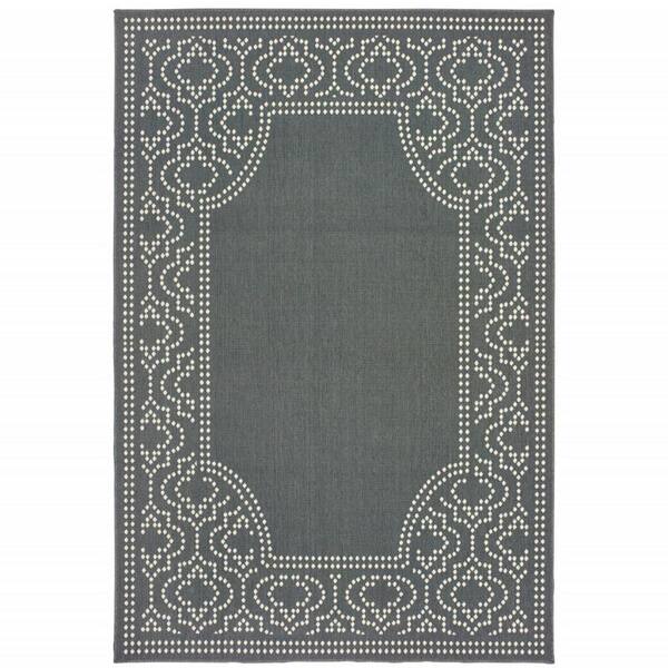 Gray, Ivory 2 ft. x 4 ft. Loomed Border Polypropylene Rectangle Indoor/Outdoor Area Rug