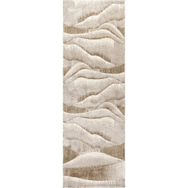 RUGS USA Chita Abstract Machine Washable Beige 3 ft. x 8 ft. Indoor/Outdoor Patio Runner Rug