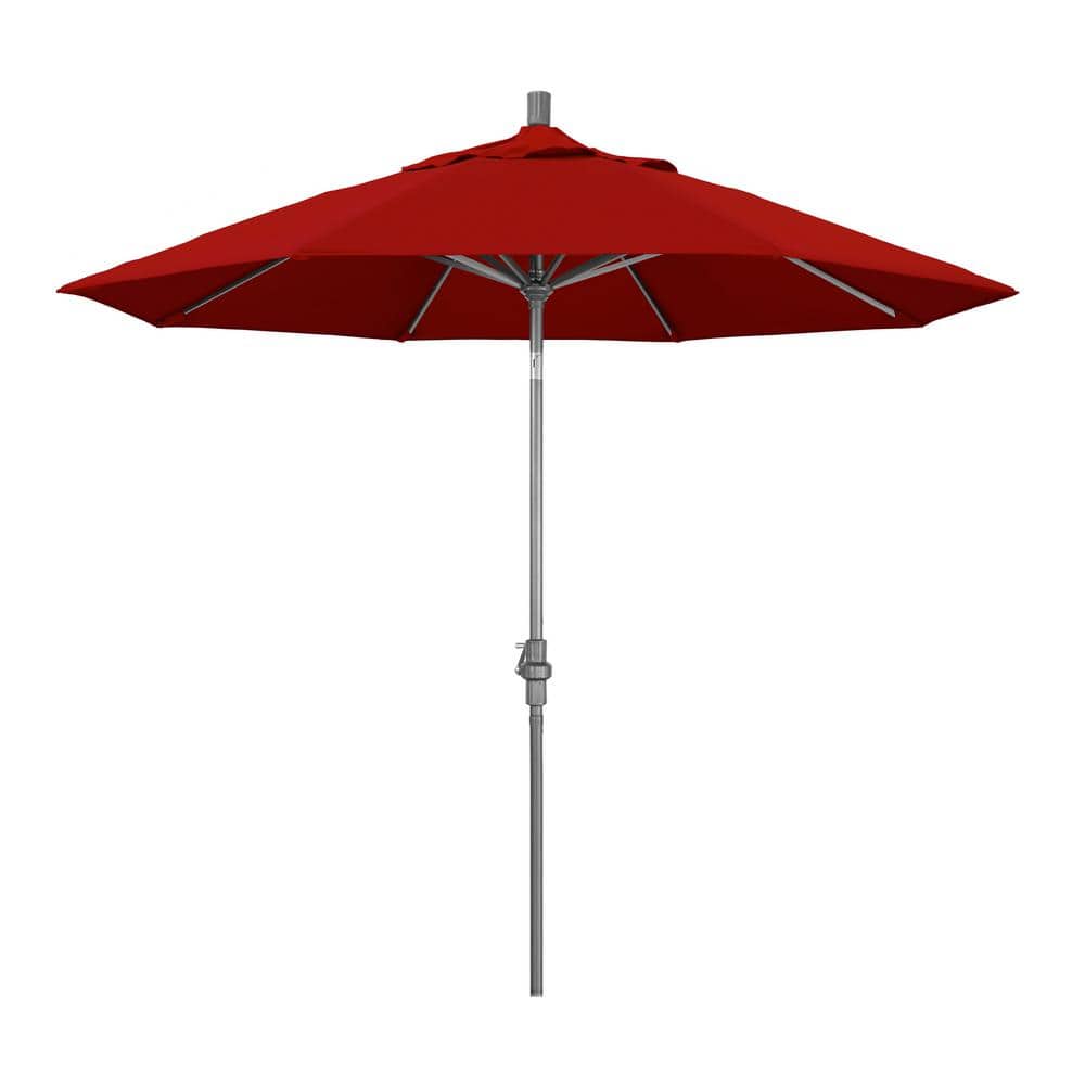 9 ft. Hammertone Grey Aluminum Market Patio Umbrella with Collar Tilt Crank Lift in Jockey Red Sunbrella price history on PriceWatchPro