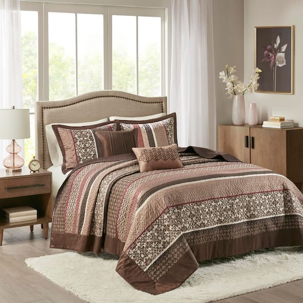 Madison Park Dartmouth 5-Piece Red Damask Polyester Queen Reversible Jacquard Bedspread Set