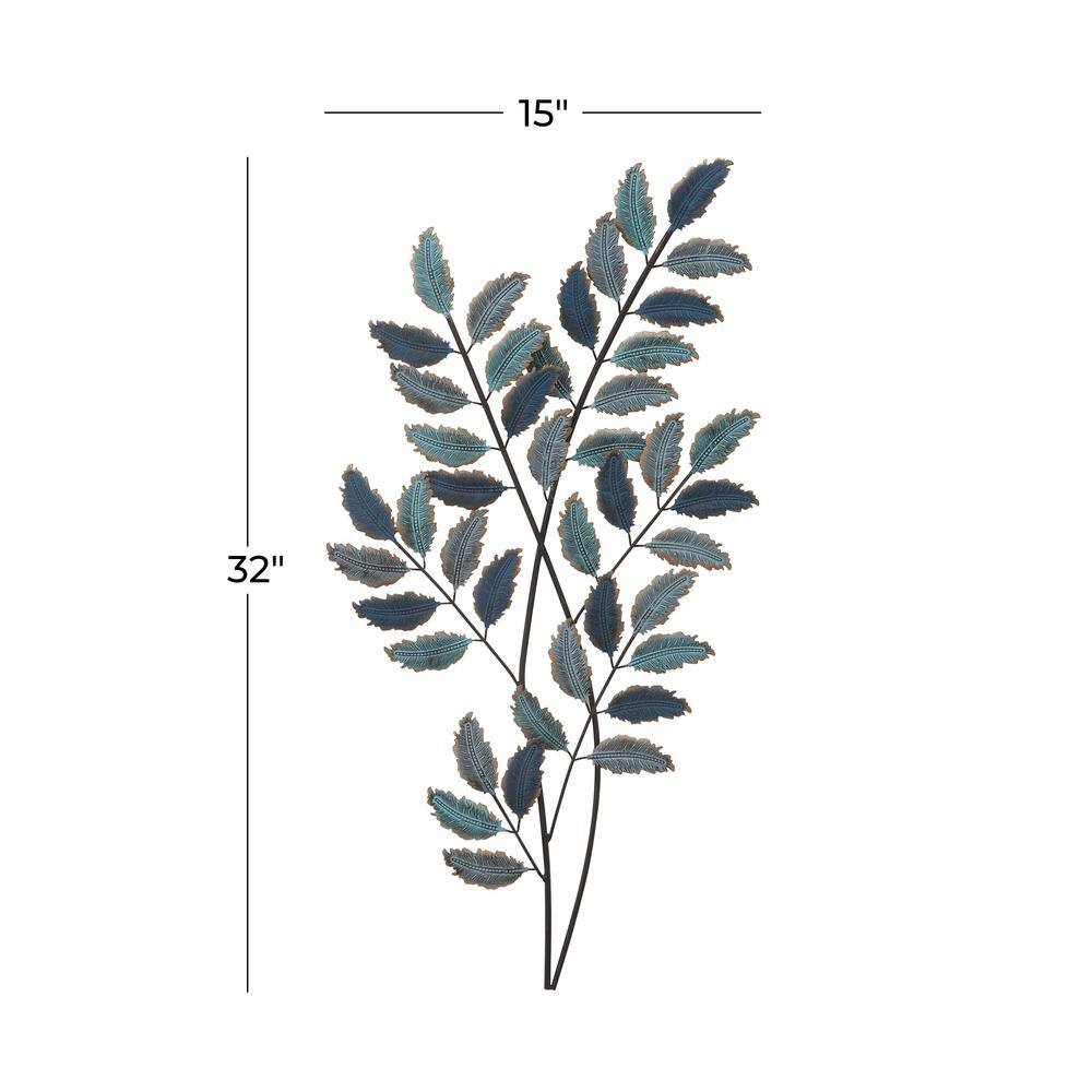 Blue and Gold Metal Leaf Wall Sculpture