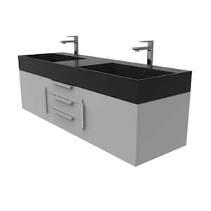 Maranon 60 in. W x 19 in. D x 19.25 in. H Double Floating Bath Vanity in Matte Gray with Chrome Trim and Black Top