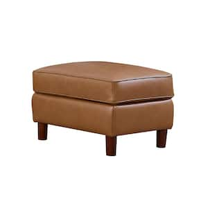 Bella Cognac 100% Leather Ottoman with Storage