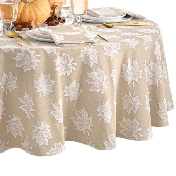 Threadmade Home Falling Leaves Jacquard Tablecloth, Taupe - 60"W x 84"L Oval
