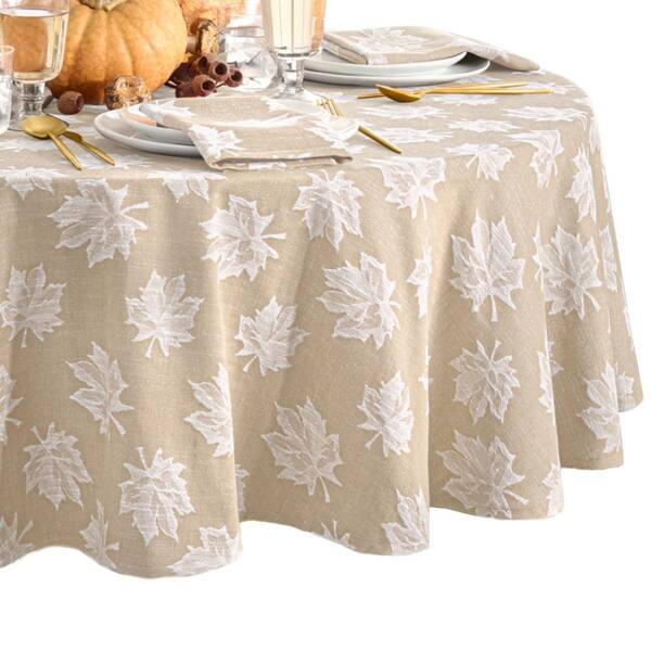 Threadmade Home Falling Leaves Jacquard Tablecloth, Taupe - 70"W x 70"L Round