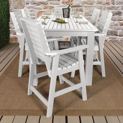 Weatherly White 7-Piece Recycled Plastic Rectangular Outdoor Balcony Height Dining Set