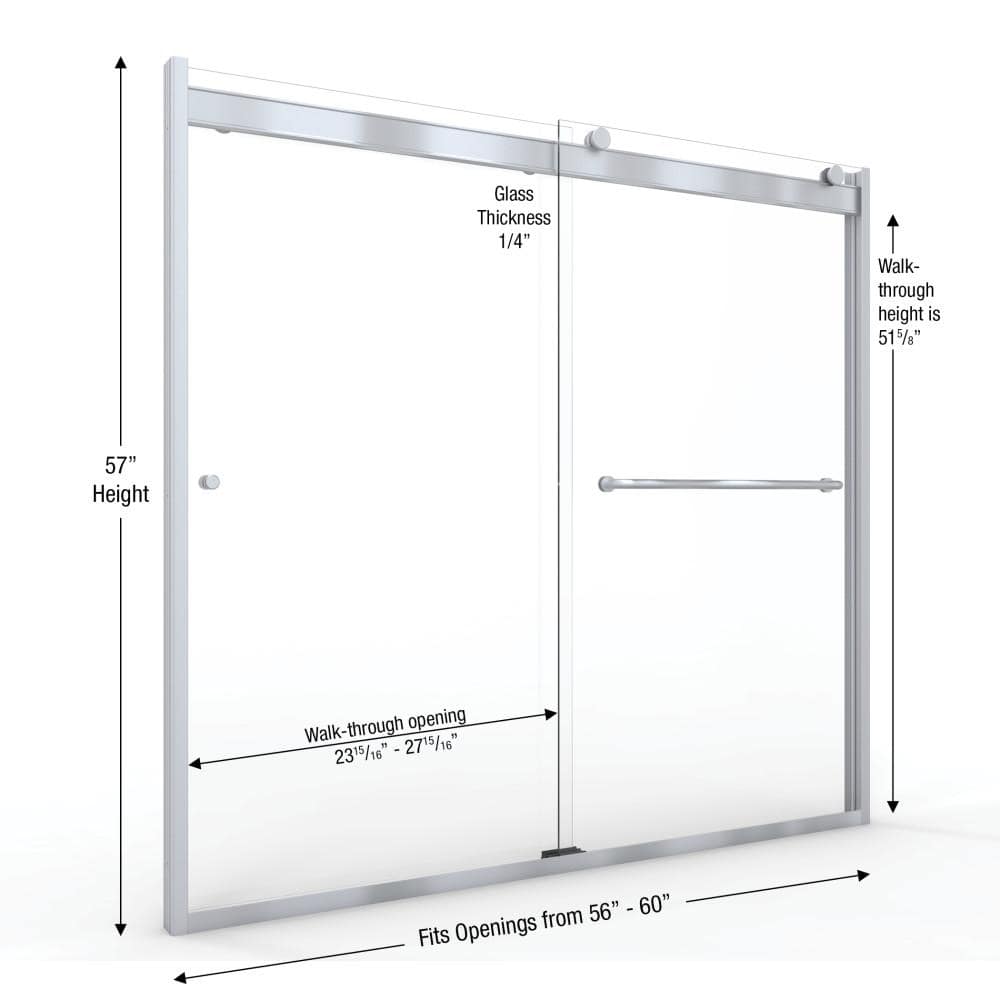 Rotolo 60" Brushed Nickel Semi-Frameless Sliding Tub Door