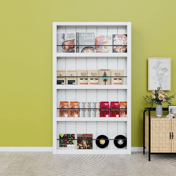 48 in. x 84 in. White Primed Composite MDF Shelves Sliding Barn Door with Hardware Kit and Soft Close