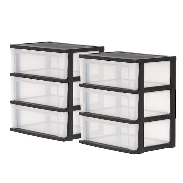 20.8 in. W x 23.2 in. H x 15 in. D 3-Drawer Storage Wide Plastic Clear Chest in Black Frame