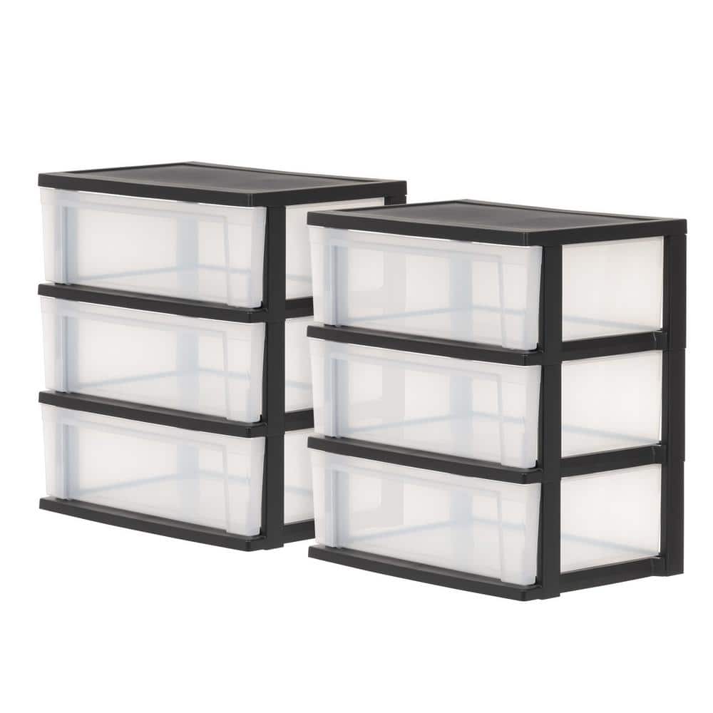 20.8 in. W x 23.2 in. H x 15 in. D 3-Drawer Storage Wide Plastic Clear Chest in Black Frame