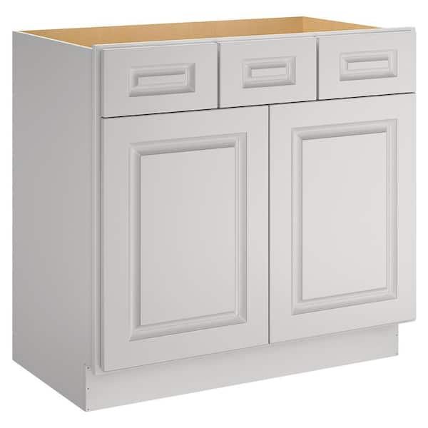 HOMEIBRO Newport 36-in W X 21-in D X 34.5-in H in Raised PanelDove Plywood Ready to Assemble Floor Vanity Base Kitchen Cabinet