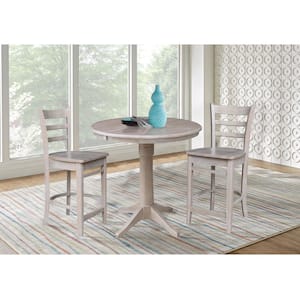 3 PC Set - Taupe Gray Solid Wood 48 in. Ext Table with 2 Side Stools