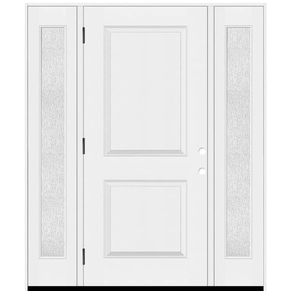 Steves & Sons Legacy 68 in. x 80 in. 2 Panel Squaretop RHOS Unfinished White Fiberglass Prehung Front Door w/Rain 14 in.SLs6-9/16 Jamb
