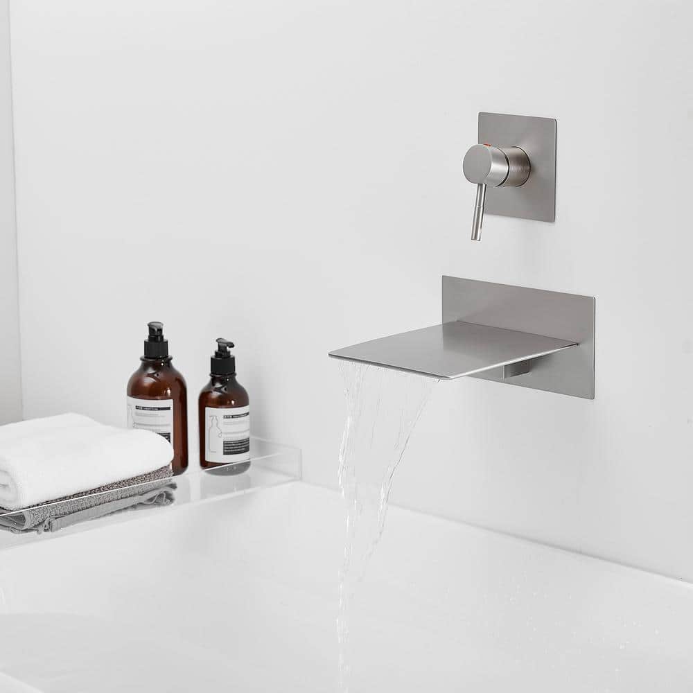 Brushed Nickel Wall-Mount Waterfall Tub Faucet