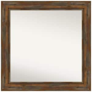 Alexandria Rustic Brown 32 in. W x 32 in. H Non-Beveled Wood Bathroom Wall Mirror in Brown