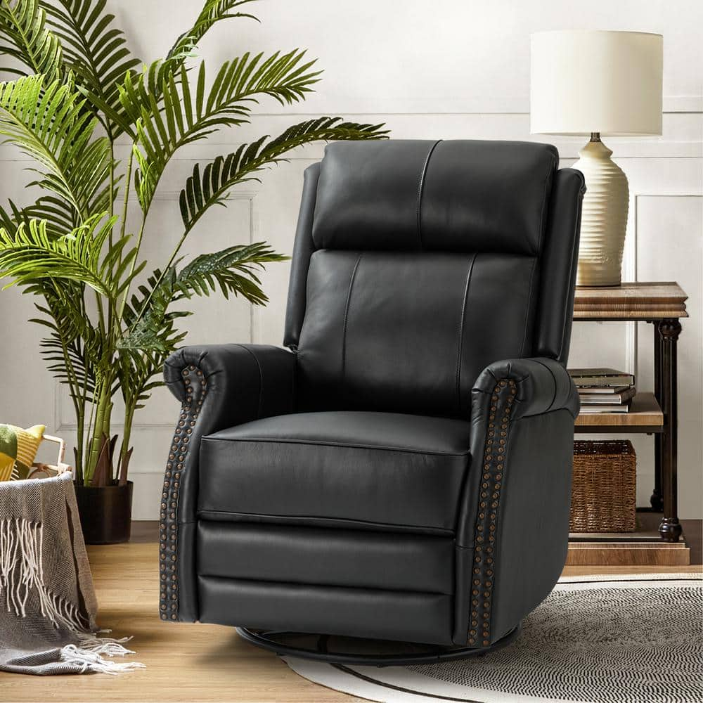 Sonia Transitional Black 30.5 in. Wide Genuine Leather Manual Rocking Recliner with Metal Base and Rolled Arms -  JAYDEN CREATION, Z2RCLB0100-BLK