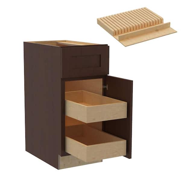 Home Decorators Collection Newport 15 in. W x 24 in. D x 34.5 in. H Assembled Plywood Base Kitchen Cabinet in Manganite with 2ROT Knife Block RH