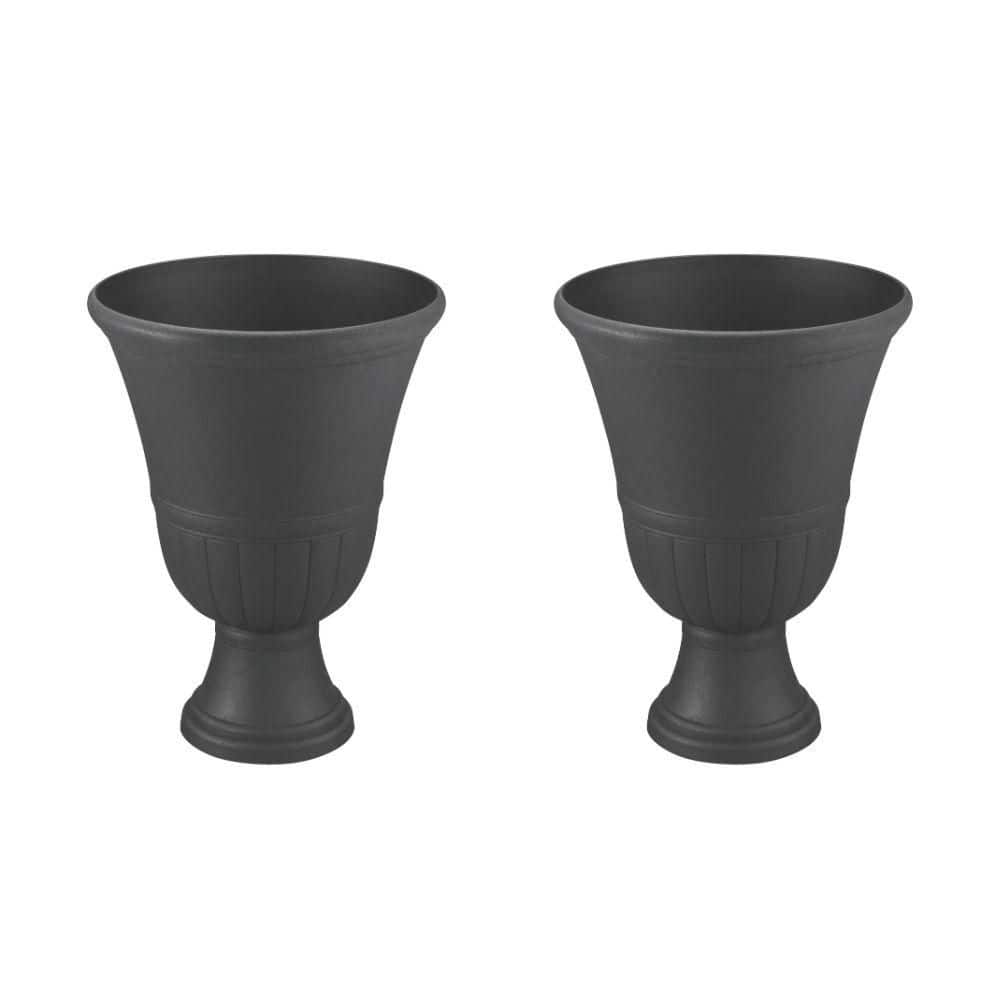 16 in. L x 16 in. W x 21 in. H Almost Black Composite Urn Planter (2-Pack)