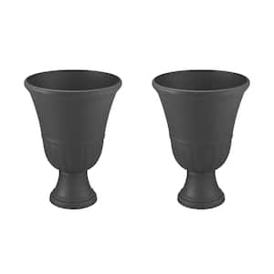 16 in. Nottingham Black Composite Urn Planter (16 in. D x 21 in. H) 2-Pack