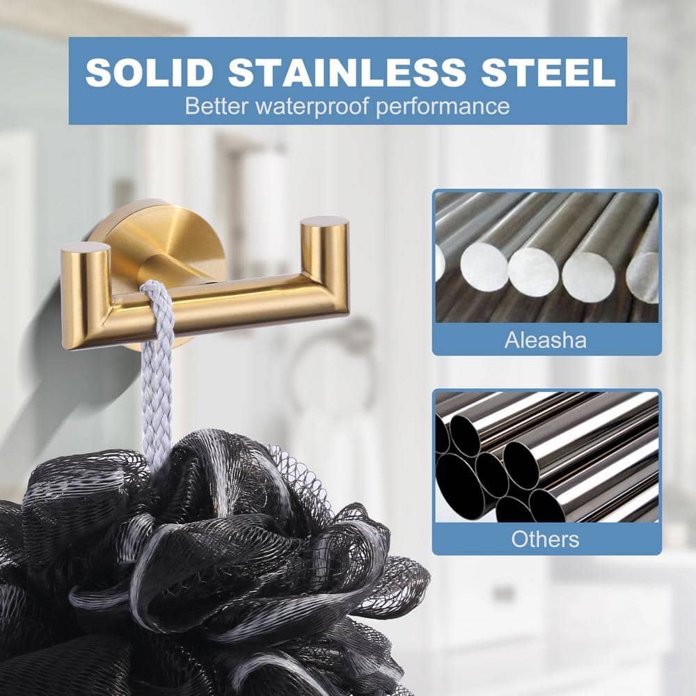 Brushed Gold Stainless Steel Double J-Hook Wall Mount