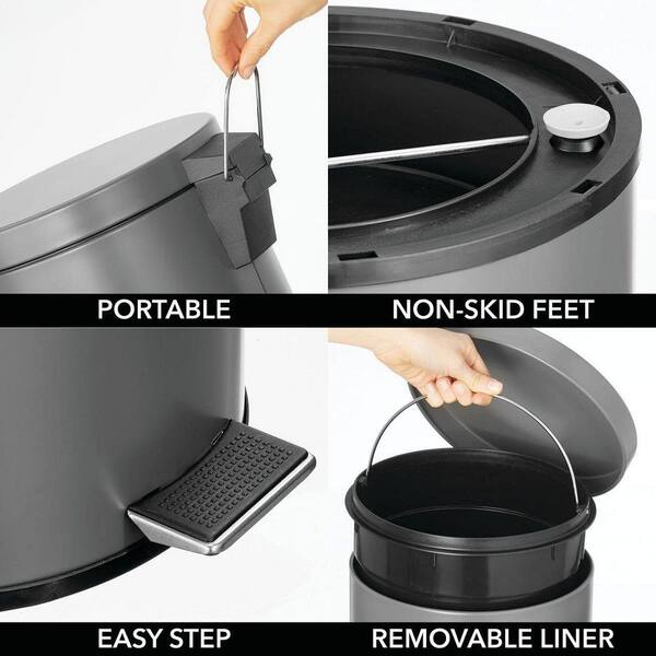 Graphite Gray 5 Liter Metal Step Trash Can Garbage Bin by mDesign