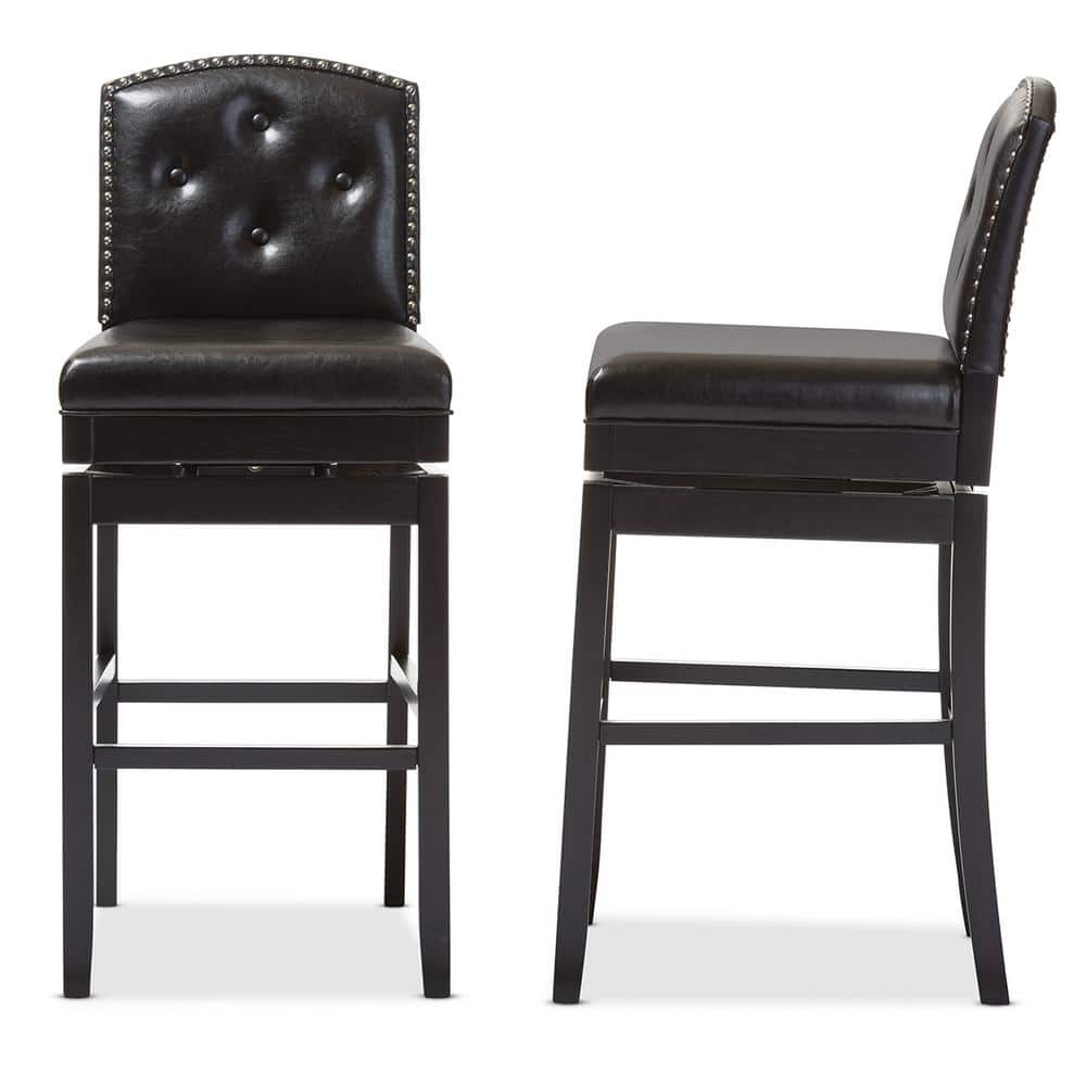 Ginaro Dark Brown Faux Leather Swivel Bar Stool Set