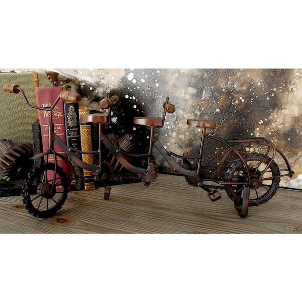 Litton Lane 5 in. x 9 in. Brown Metal Bike Sculpture with Wood Accents