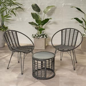 Perkins Dark Grey 3-Piece Faux Rattan Patio Conversation Seating Set