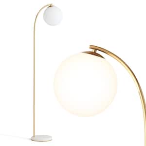 Luna Drop 75 in. Antique Brass Modern 1-Light LED Energy Efficient Floor Lamp with Frosted White Glass Globe Shade