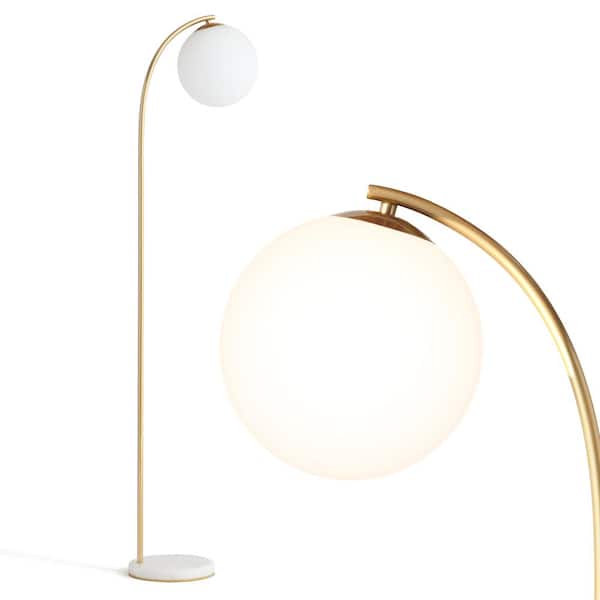 Brightech Luna Drop 75 in. Antique Brass Modern 1-Light LED Energy Efficient Floor Lamp with Frosted White Glass Globe Shade