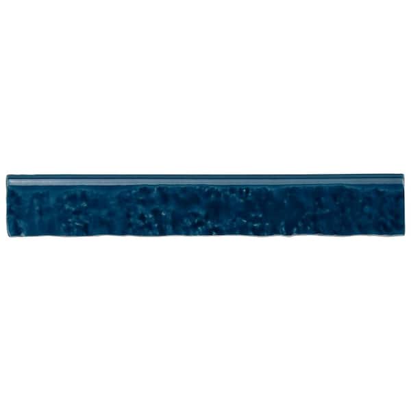 Virtuo Sapphire Blue 1.45 in. x 9.21 in. Polished Crackled Ceramic Bullnose Tile Trim