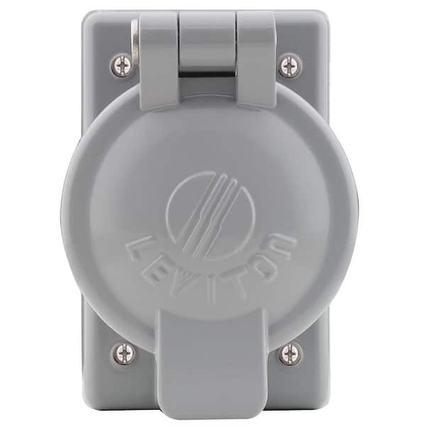 Leviton 1-Gang Weather-Resistant FS Mount Cover Plate with Vertical Self Closing Lid for 2.15 in. Dia 50 Amp Outlet, Aluminum