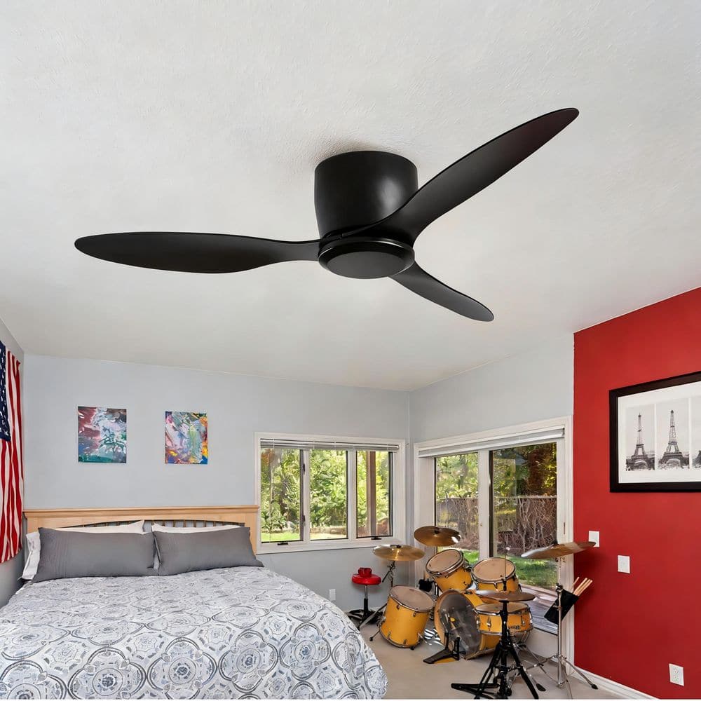 Modern 42 in. Black 3 Blades Flush Mount Standard Ceiling Fan with 6 Speeds and DC Motor and Remote Included price history on PriceWatchPro