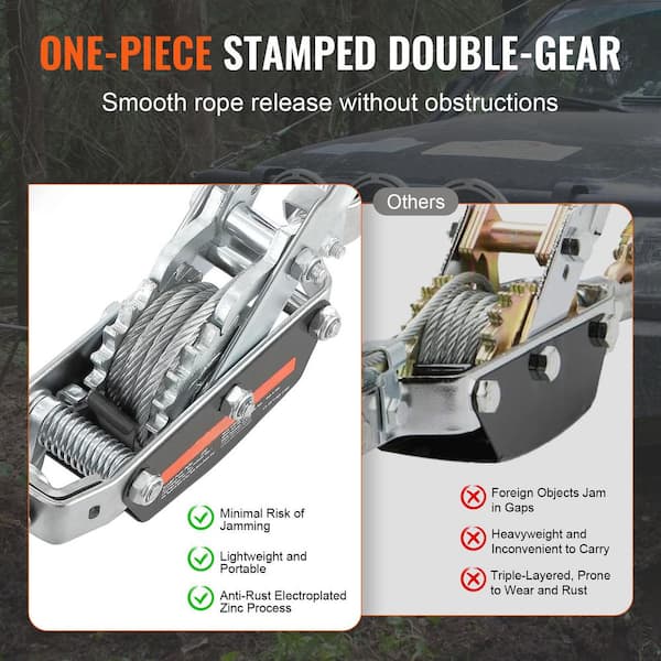 Segomo Tools 2 Ton Heavy Duty 3 Hook Steel Cable Dual Gear Power Ratchet Come Along - View #5