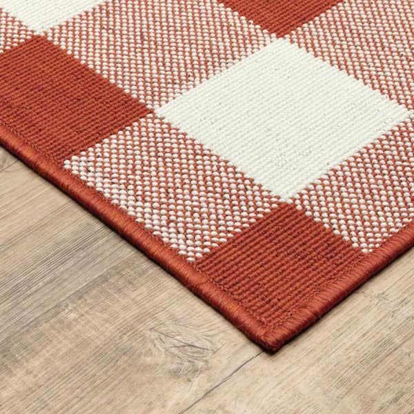 Red, Ivory 2 ft. x 8 ft. Loomed Geometric Polypropylene Rectangle Indoor/Outdoor Area Rug