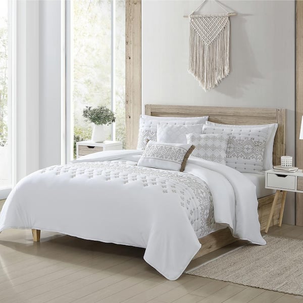 Modern Threads 6-Piece Sienna Microfiber Embroidery Queen Washed Quilt Comforter Set
