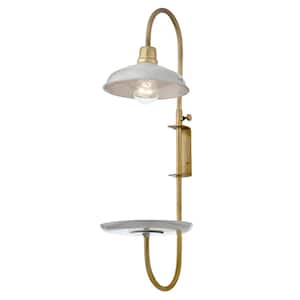 Thora 8-in. 1-Light Gold Metal Wall Sconce with Gray Metal Shade and Saucer