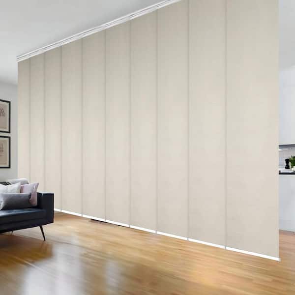 EMOH Pearlescent 120 in. - 218 in. W x 116 in. L Adjustable 10-Panel in White Double Rail Panel Track with 23.5 in. Slates