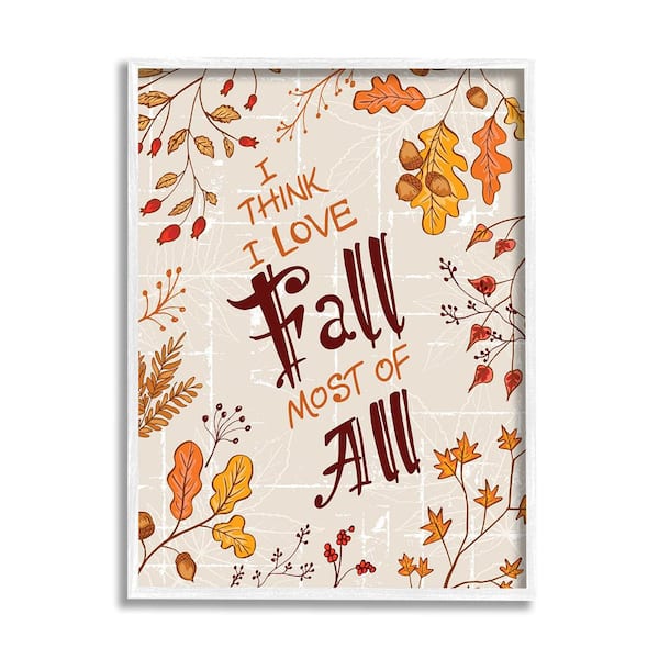 Stupell Industries Love Fall Leaf Border by Diane Labombarbe 1-Piece Framed Graphic Print Nature Poster Art Print 30 in. x 24 in.